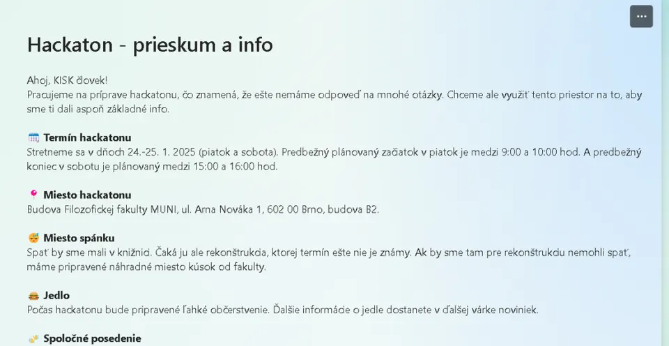 Registrační formulář Hackathonu