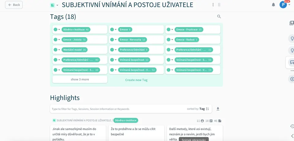 Detail konkrétního tagu v nástroji Codens