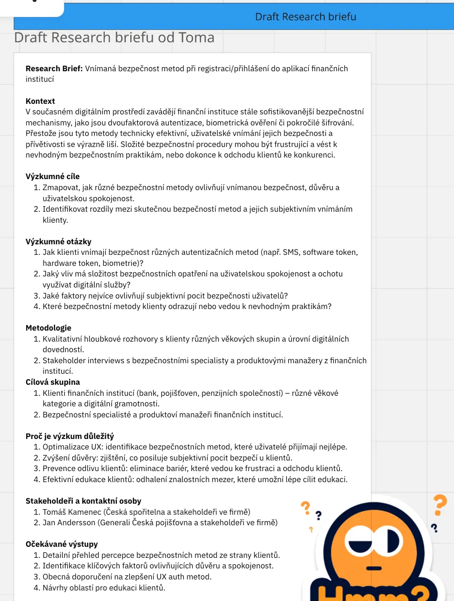 Research brief — zadání a rámec výzkumu