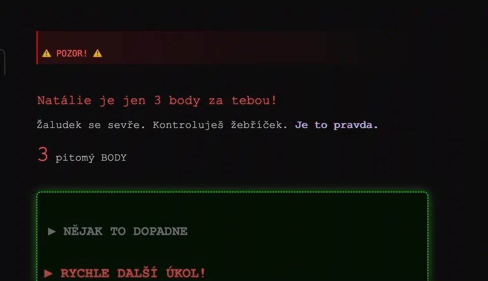 Obrazovka z fáze tlaku na výkon a srovnávání
